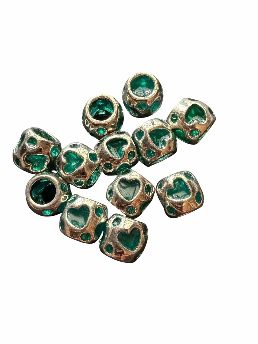 Green Heart Silver Spacer Beads for Women's Jewelry